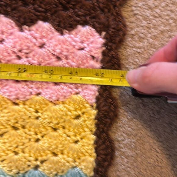 Super Soft Crocheted Baby Blanket Brown Pink Yellow 42” x 33” - Picture 4 of 5